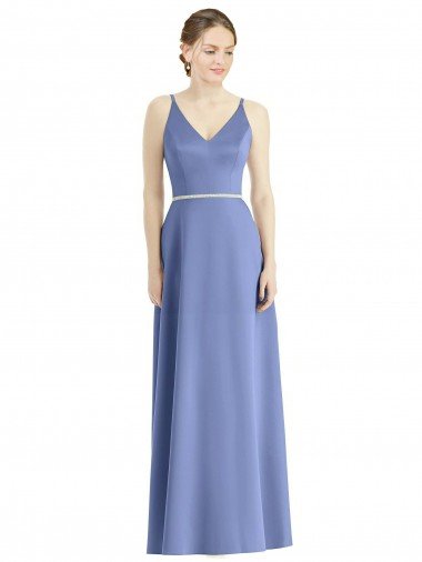 Long Floor Length V-Neck Satin Bridesmaid Dress with Spaghetti Straps Essex