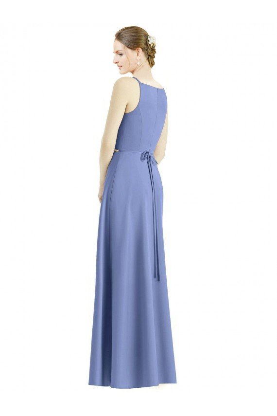Long Floor Length V-Neck Satin Bridesmaid Dress with Spaghetti Straps Essex