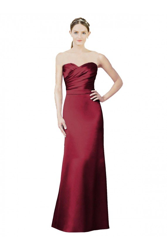 Strapless Satin Bridesmaid Dress with Asymmetrical Draped Bodice Essex