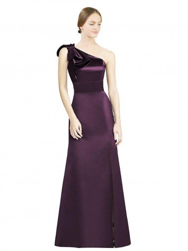 Full Length One Shoulder Satin Bridesmaid Dress with Bow Shoulder Detail Essex