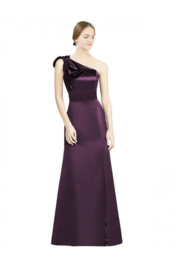 Full Length One Shoulder Satin Bridesmaid Dress with Bow Shoulder Detail Essex