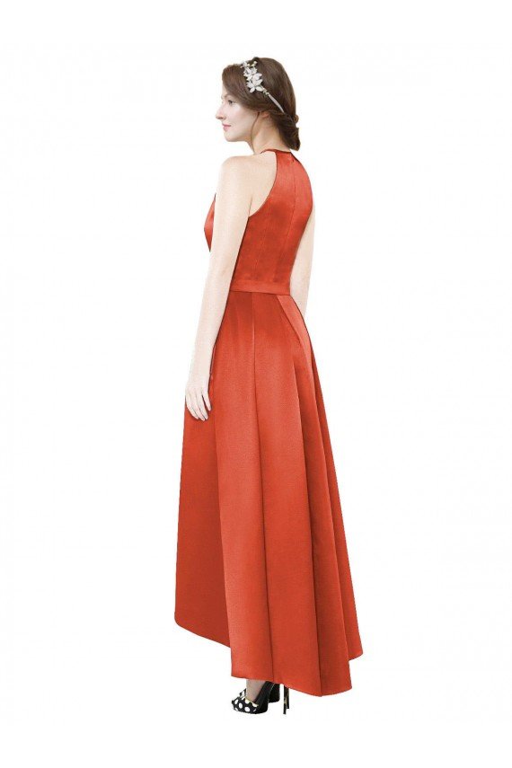 Full Length Halter Satin Bridesmaid Dress with Hi-Low Hem Detail Essex