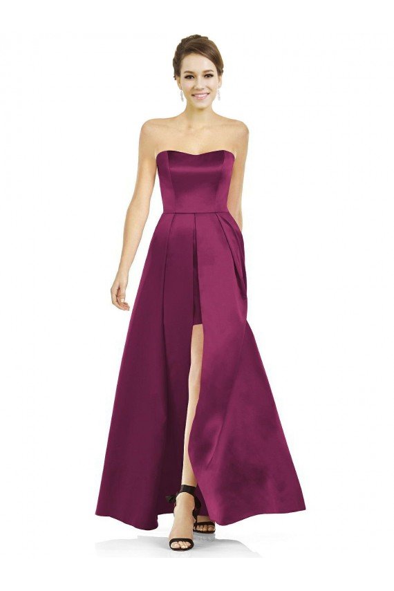 Full Length Strapless Long Satin Bridesmaid Dress with Sweetheart Neckline Essex