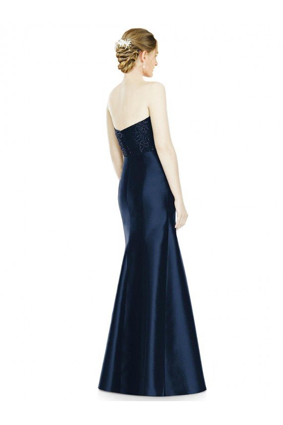 Full Length Strapless Satin Bridesmaid Dress with Lace Sweetheart Neckline Essex