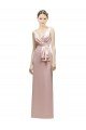 Sleeveless V-Neck Long Satin Bridesmaid Dress with Draped Bodice and Tiered Bow Essex