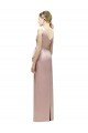 Sleeveless V-Neck Long Satin Bridesmaid Dress with Draped Bodice and Tiered Bow Essex