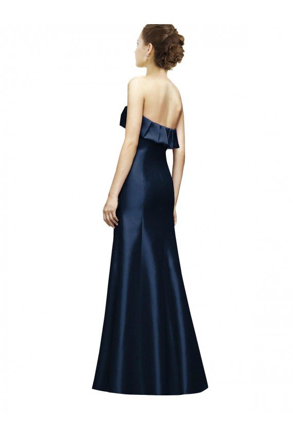 Long Strapless Satin Bridesmaid Dress with Pleated Cuff Neckline Essex