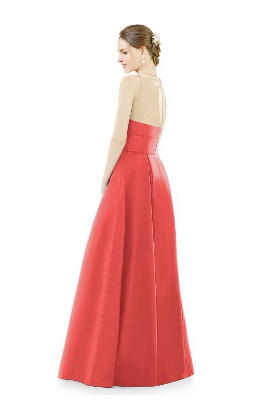 Sheer V-Neck Tulle Illusion Long Satin Bridesmaid Dress Essex