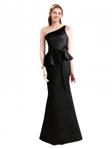 Long One Shoulder Satin Bridesmaid Dress with Bow Ties Essex