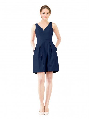V-Neck A-Line Satin Cocktail Bridesmaid Dress with Pockets Essex