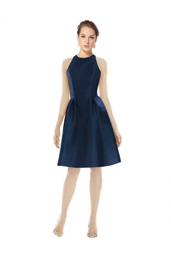 Short Halter Cocktail Length Luxe Satin Cocktail Bridesmaid Dress Essex