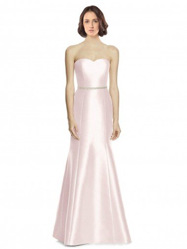 Long Sweetheart Satin Bridesmaid Dress with Slim Beaded Sash Essex