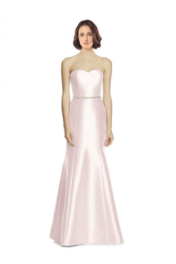 Long Sweetheart Satin Bridesmaid Dress with Slim Beaded Sash Essex