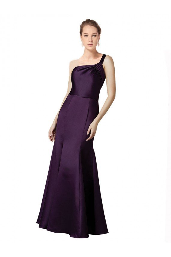 Long Ruched Neckline One Shoulder Satin Bridesmaid Dress / Prom Dress Essex
