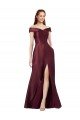 Long Off the Shoulder Formal Satin Bridesmaid Dress / Prom Dress with Thigh-high Slit Essex