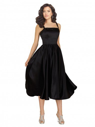 Short Cocktail Length Square Neck Satin Bridesmaid Dress / Prom Dress with Beading Essex