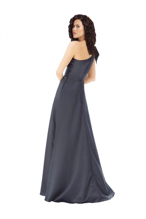 Rouched One Shoulder Floor Length Formal Satin Bridesmaid Dress / Prom Dress with Bow Essex