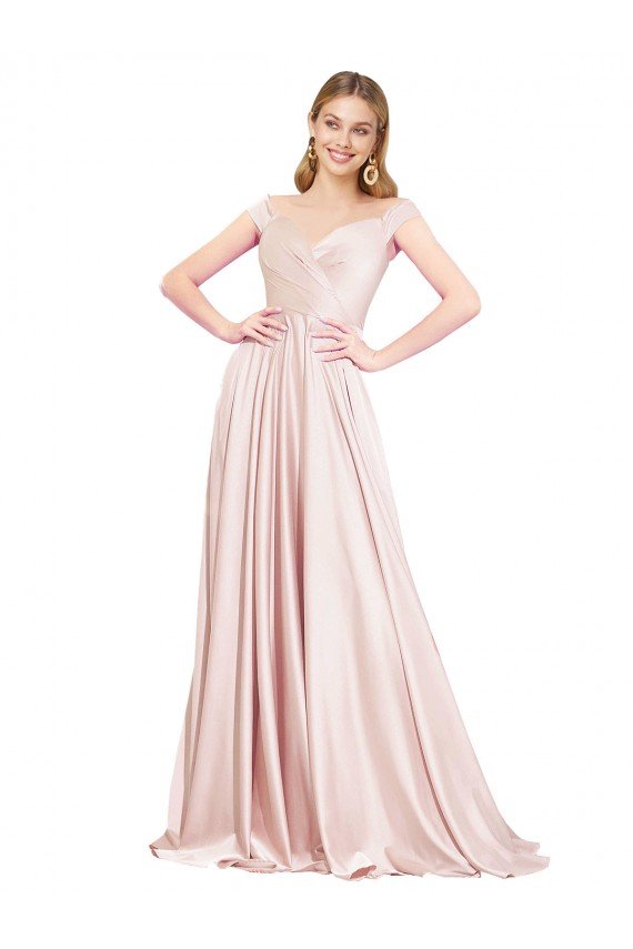A-Line Off the Shoulder Sweetheart Formal Satin Bridesmaid Dress / Prom Dress Essex