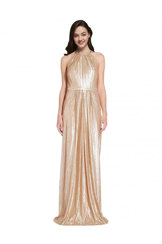 Floor Length Halter Neck Sparkling Formal Sequin Bridesmaid Dress / Prom Dress with Pleats Essex