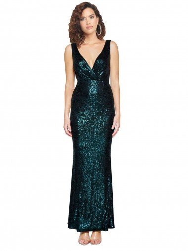 V-Neck Full Length Formal Sequin Bridesmaid Dress / Prom Dress with Draped Back Essex