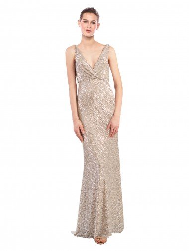 Faux Surplice V-Neck Slim Formal Sparkling Sequin Bridesmaid Dress / Prom Dress Essex