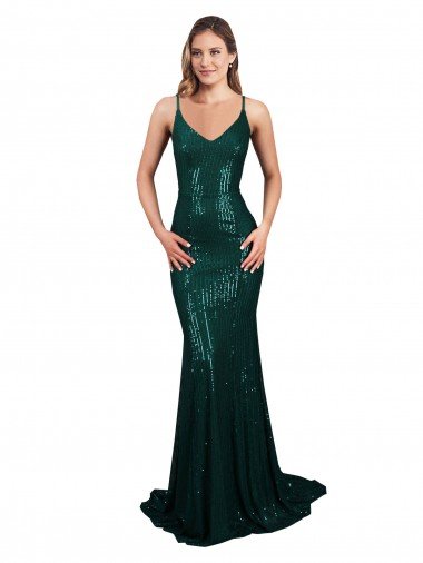 Fishtail Shaped V-Neck Open Back Long Formal Sequin Bridesmaid Dress / Prom Dress Essex