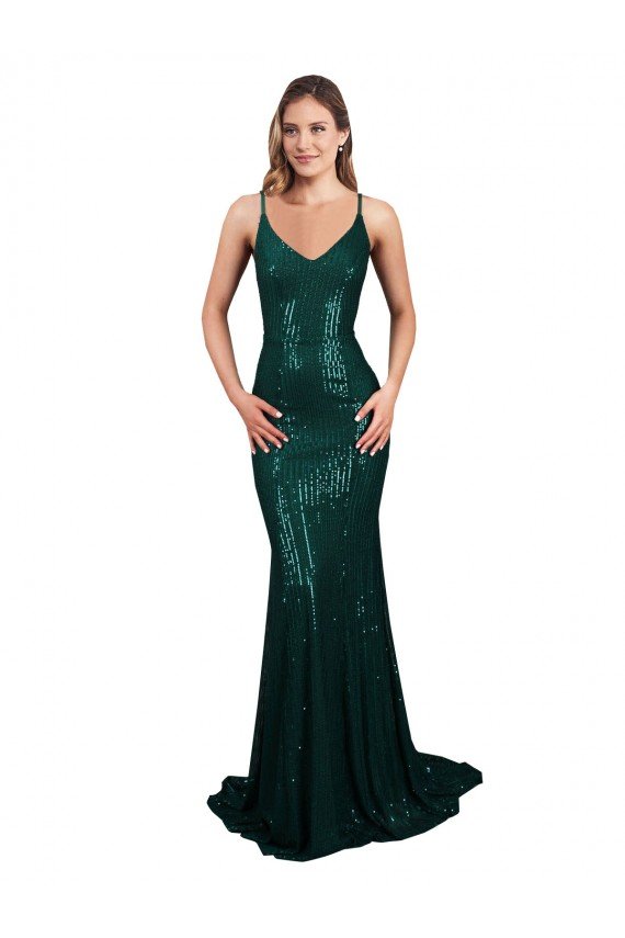 Fishtail Shaped V-Neck Open Back Long Formal Sequin Bridesmaid Dress / Prom Dress Essex