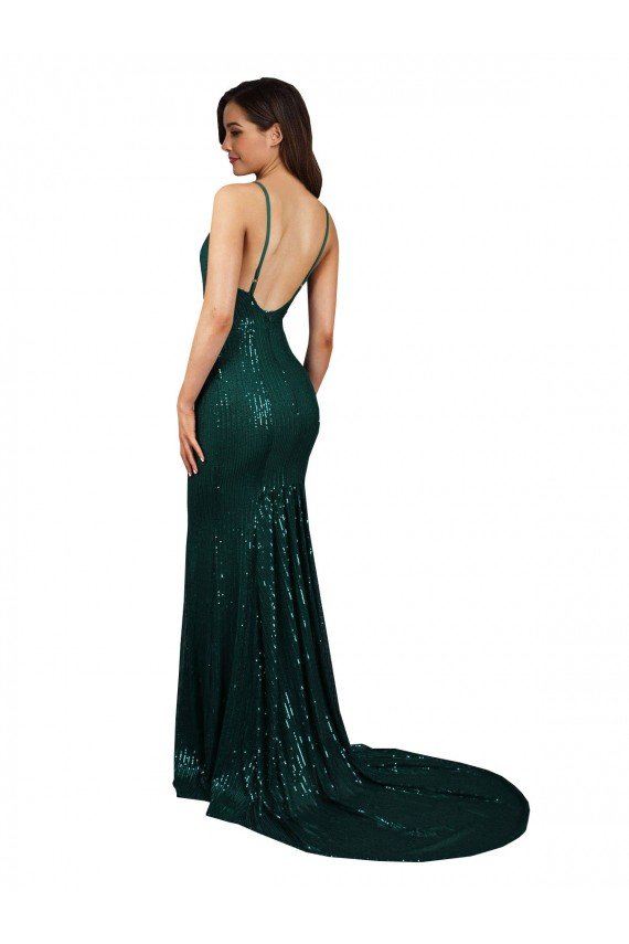 Fishtail Shaped V-Neck Open Back Long Formal Sequin Bridesmaid Dress / Prom Dress Essex