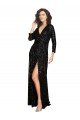 Deep V-Neckline Full Back Long Sleeves Sparkling Formal Sequin Bridesmaid Dress / Prom Dress with High Slit Essex