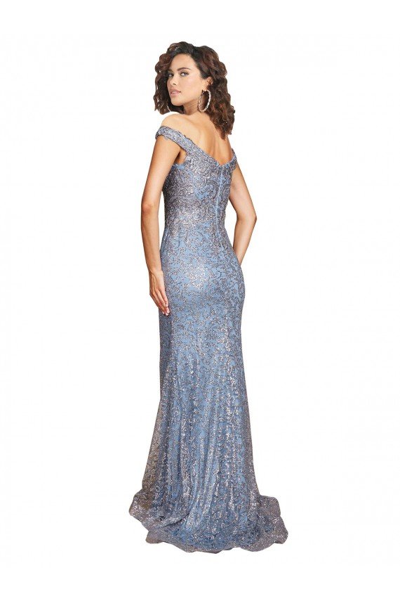 Off the Shoulder Sweetheart Neckline Formal Sequin Bridesmaid Dress / Prom Dress with Thigh High Slit Essex