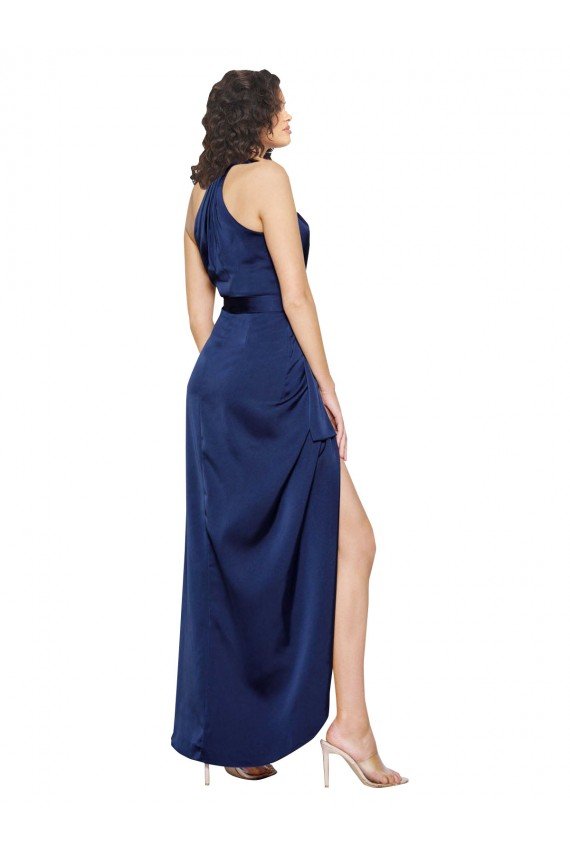 Full Length High Neck Wrap Formal Silky Satin Bridesmaid Dress / Prom Dress with Waist Tie Essex