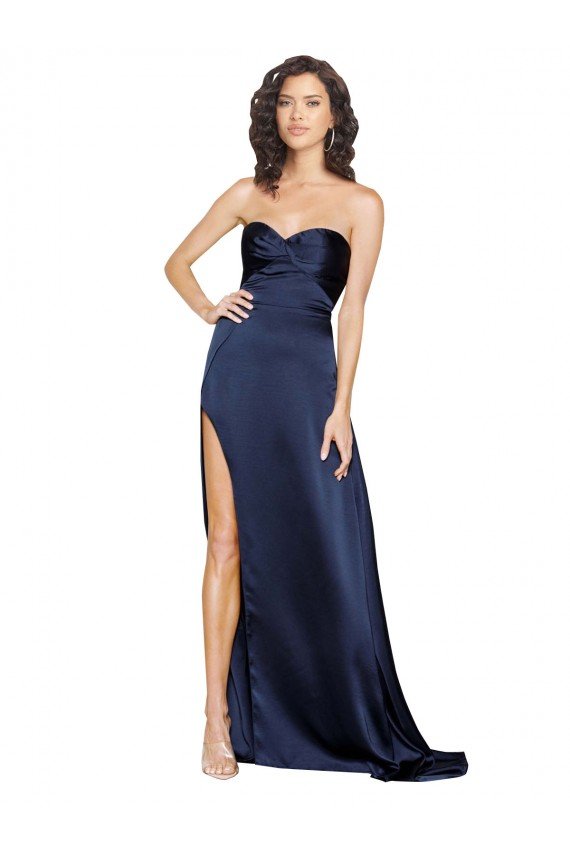 Knotted Sweetheart Formal Silky Satin Bridesmaid Dress / Prom Dress with High Side Split Essex