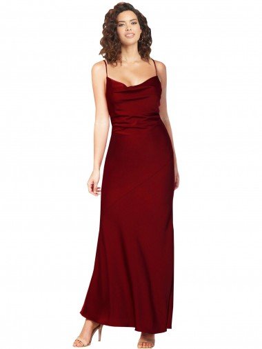 Cowl Neck Low Back Formal Silky Satin Bridesmaid Dress / Prom Dress with Thin Back Straps Essex