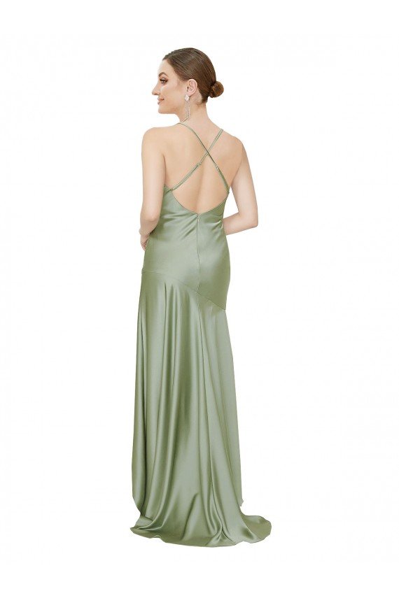Formal Silky Satin Bridesmaid Dress / Prom Dress with Bias Cut Skirt Essex