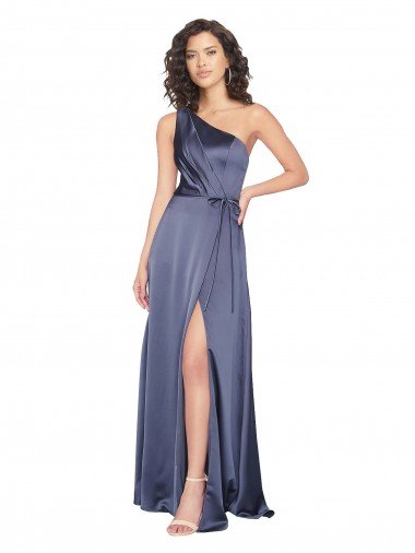 Draped Formal Silky Satin Bridesmaid Dress / Prom Dress with Tied Waist Essex