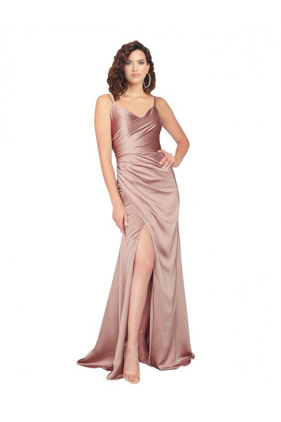 Floor Length Formal Silky Satin Bridesmaid Dress / Prom Dress with Front Skirt Slit Essex