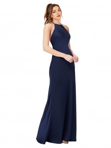 High Neck Satin Bridesmaid Dress / Prom Dress with Strappy Back Essex