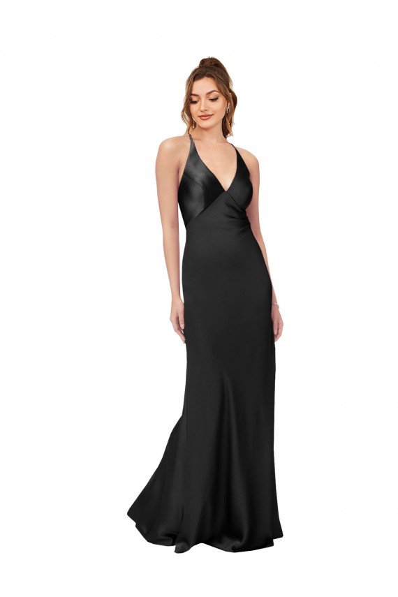 Cowl Back V-Neck Formal Silky Satin Bridesmaid Dress / Prom Dress Essex
