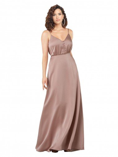 Subtle V-Neckline Formal Silky Satin Bridesmaid Dress with Front Button Detail Essex