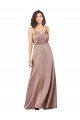 Subtle V-Neckline Formal Silky Satin Bridesmaid Dress with Front Button Detail Essex