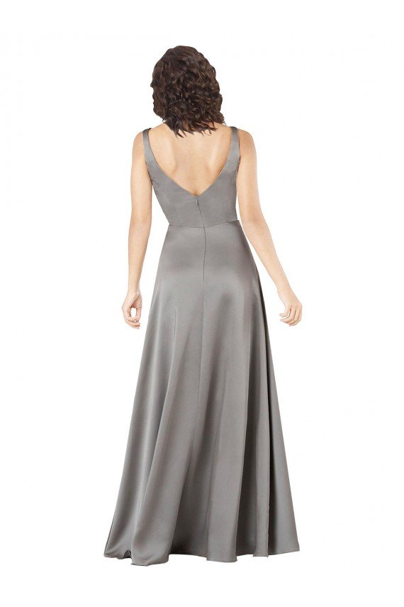 Plunging V-Neckline Long A-Line Formal Silky Satin Bridesmaid Dress / Prom Dress Essex