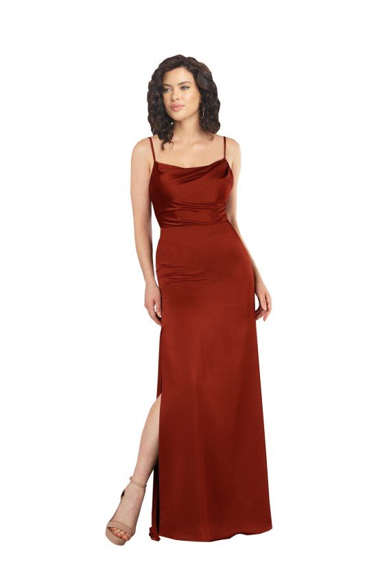 Floor-Length Formal Silky Satin Bridesmaid Dress / Prom Dress with Skirt Slit Essex