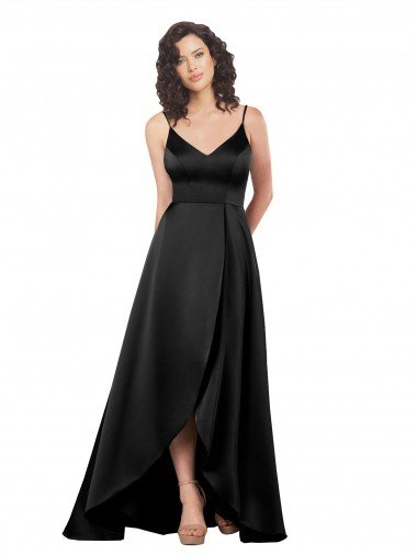 High Low V-Neckline Formal Silky Satin Tulip Bridesmaid Dress / Prom Dress with Wrap Skirt Essex
