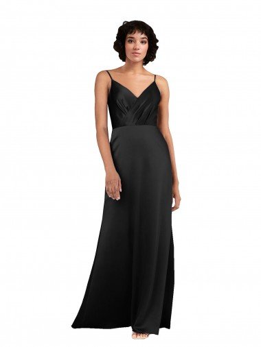Full Length V-Neckline Formal Silky Satin Bridesmaid Dress / Prom Dress with Spaghetti Straps Essex
