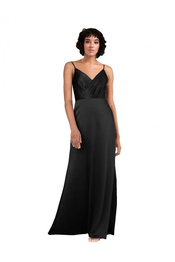 Full Length V-Neckline Formal Silky Satin Bridesmaid Dress / Prom Dress with Spaghetti Straps Essex