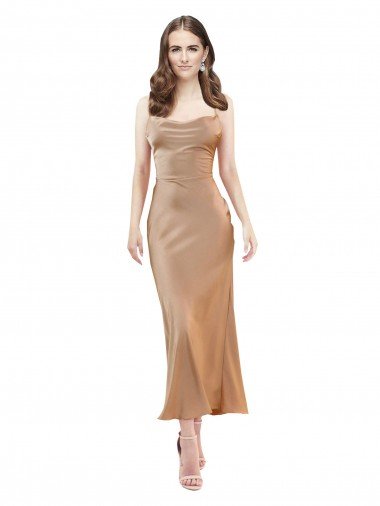 Cowl Neck Formal Silky Satin Midi Length Bridesmaid Dress / Cocktail Prom Dress Low Back Essex