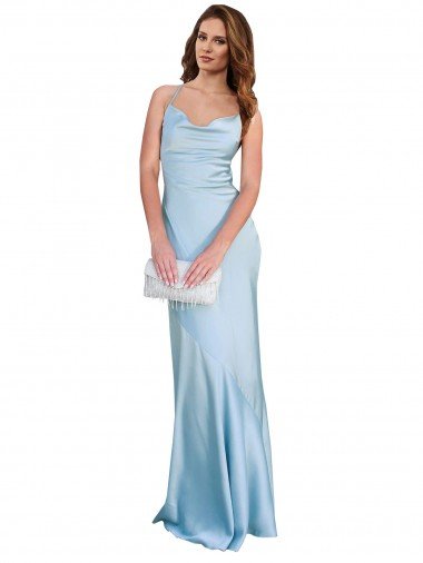 Open Back with Ties Cowl Neck Sheath Formal Silky Satin Long Bridessmaid Dress Essex