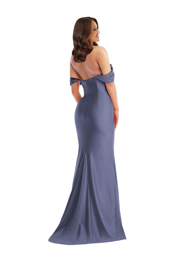 Off the Shoulder Corset Formal Silky Satin Mermaid Bridesmaid Dress / Prom Dress with Side Slit Essex