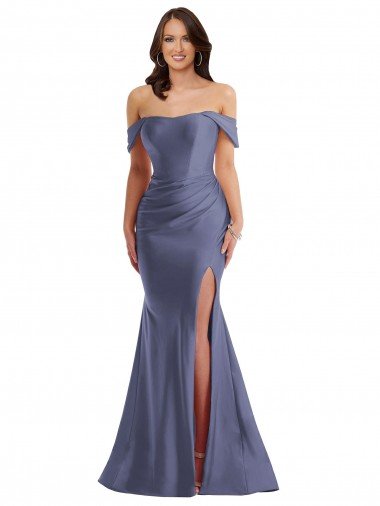 Off the Shoulder Corset Formal Silky Satin Mermaid Bridesmaid Dress / Prom Dress with Side Slit Essex