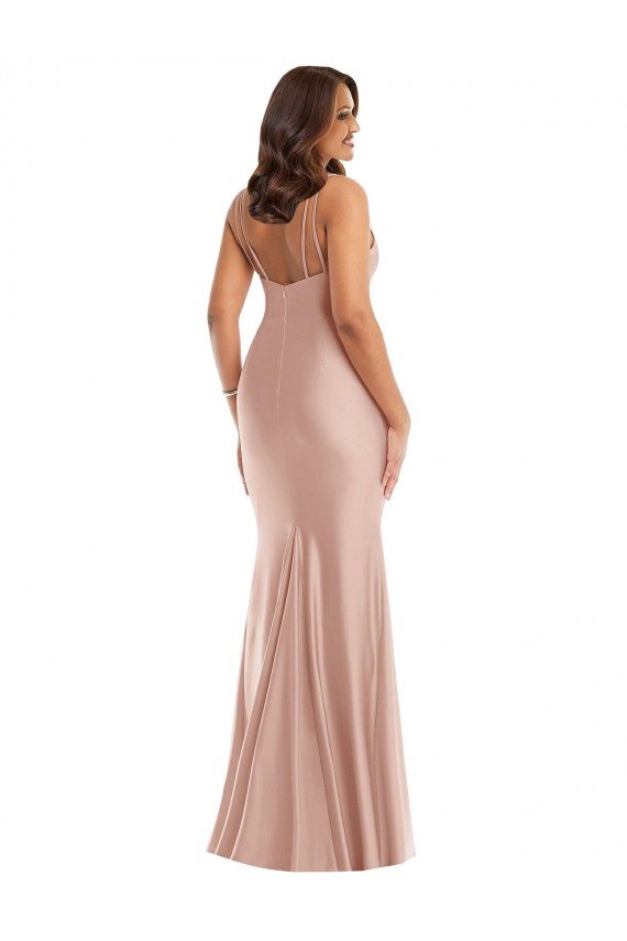 Deep V-Neck Formal Silky Satin Mermaid Bridesmaid Dress / Prom Dress with Side Slit Essex